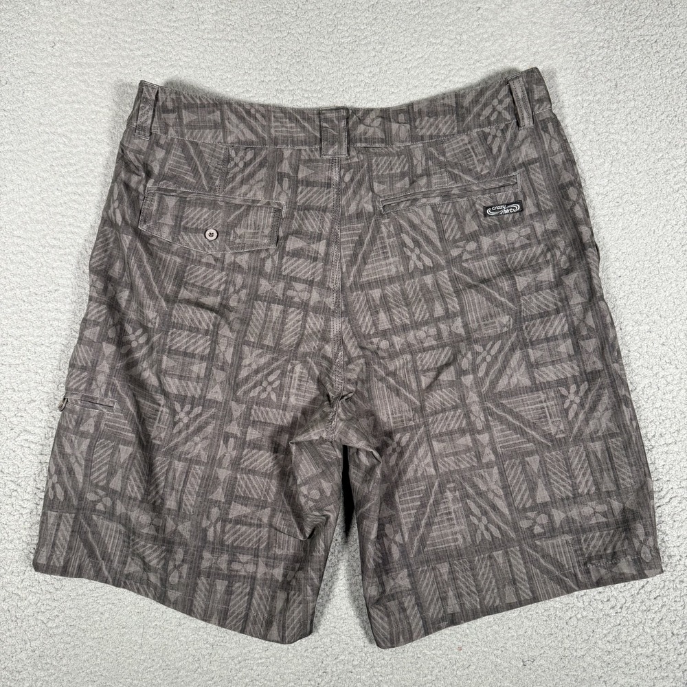 Crazy Shirt Shorts Mens 36 Gray Hawaiian Print Hybrid Casual Preppy Pockets Logo - Picture 10 of 11